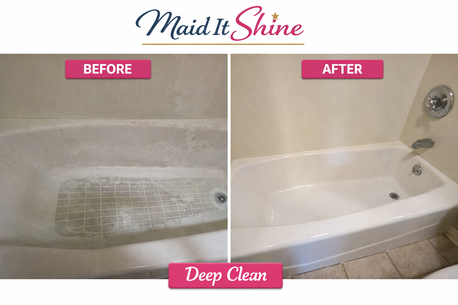 Before and after bathroom cleaning by Maid It Shine